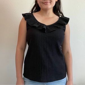 NWT Ann Taylor Ruffle V-Neck Black Sleeveless Blouse